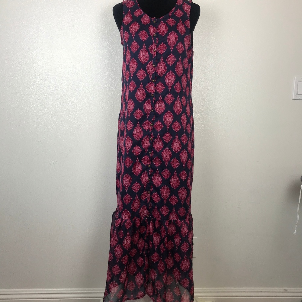 LUCKY BRAND Dress Sleeveless Maxi Red Blue Floral